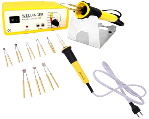 WELDINGER Brandmalstation BS-750 mit Brennspitzenset und Ersatzkolben für professionelle Brandmalerei von Holz, Leder und anderen Materialien