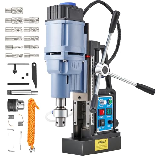 ZELCAN Magnetbohrmaschine, 1550W Standbohrer mit 13900N Anpresskraft und 650 U/min Drehzahl für gewerbliche Metallbearbeitung. Lieferumfang: 11 HSS-Bohrer 12-27mm und Drehzahlregelung