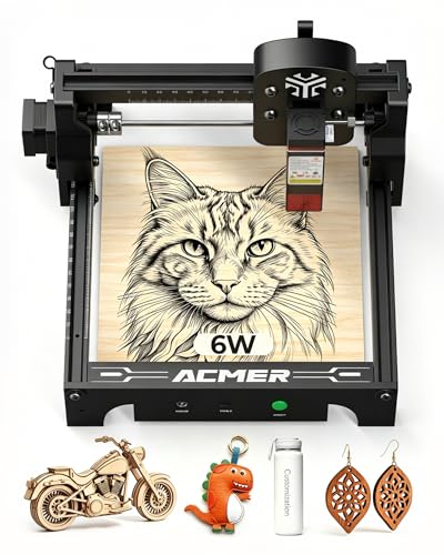 Acmer T1 6W Laser Graviermaschine, tragbarer Mini Laser Cutter mit hoher Präzision und Ausgabegeschwindigkeit für Holz, Leder, Glas, Metall und DIY-Geschenke