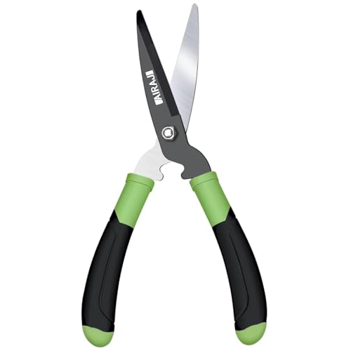 Gartenschere mit grünem Griff und schwarzen Klingen, ideal für präzise Heckenbeschneidung und Sträucherschnitt