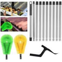 Dachrinnenreiniger mit doppelter Bürste und Reinigungslöffel, 2 in 1 Set, Teleskopstange für Blättern und Fenstern, ideal für regelmäßige Hauswartung