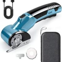 Elektrischer Schere, Tragbarer Kartonschneider mit Sicherheitsschalter, Kabellos Rotationsschneider Wiederaufladbar mit 320 U/min Zum Schneiden von Leder, Karton, Teppich, Filz (Blau)
