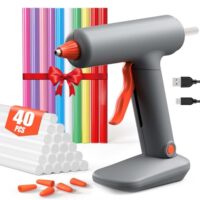 Heißkleberpistole mit Akku, kabellos, Schnelles Aufheizen, 3000mAh Akku, 40 Heißklebestifte, 7mm, für DIY Basteln, Handwerk und Reparaturen