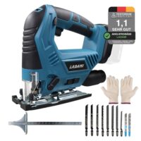 LADAMI Akku-Stichsäge, kompatibel mit Makita 18V-Akkus, 12 Sägeblätter, 7 Geschwindigkeiten, max. 45° Schrägschnitte, 4-Stufen Pendelhub Stichsäge für Holz, PVC und Metall