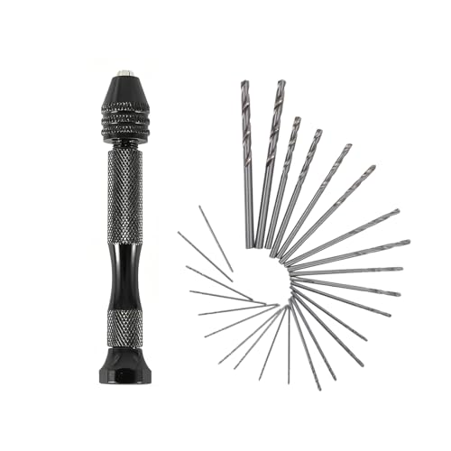 Mandouer 26-teiliges Handbohrer-Set mit Präzisions-Stiftspannfutter und HSS Mini-Bohrern für Modellbau, Holz, Harz, Schmuckherstellung und Bastelarbeiten