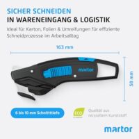 MARTOR Sicherheitsmesser mit verdeckter Klinge, ideal für verschiedene Schneidmaterialien und Materialdicken von 6-10 mm, inklusive Klebebandritzer und wechselbarer Klinge, hergestellt aus recyceltem Kunststoff und GS-zertifiziert