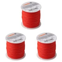 Drei rote Maurerschnüre mit jeweils 100 Metern Länge und einer Dicke von 1,7 mm aus Polypropylen. Ideal für Mauern bauen, Ausloten oder das Erstellen des Schnurgerüstes.