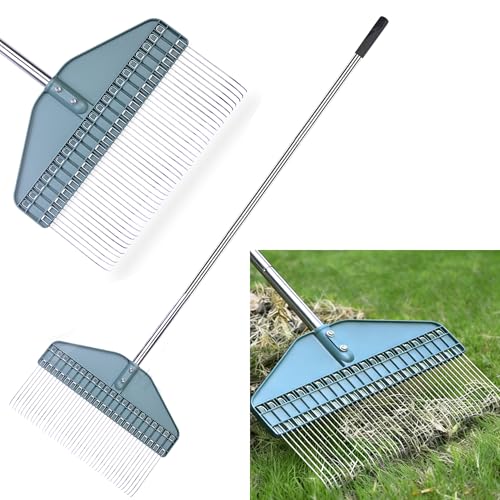 Ergiebiger Rasenrechen mit 66 Zoll verstellbarem Stiel, ideal für Garten, Hof und Rasen, zum Entfernen von Stroh, Kiefernnadeln, Kletten und Eicheln
