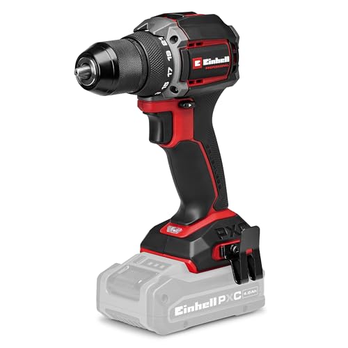 Ein black and red electric drill ist auf einem weißen Podest dargestellt. Das Gerät hat einen schwarzen Griff und eine silberne Kabelanschluss.