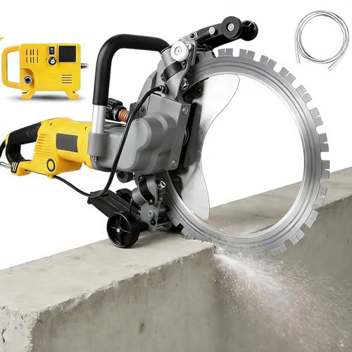 Elektrische Betonsäge mit Wasserpumpe und 3 verschiedenen Scheiben für Ziegel, Stein, Bewehrungsstahl und andere Materialien.