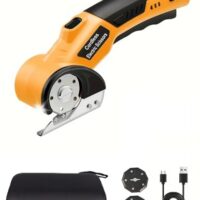 Elektrische Schere Akku 4,2V - Kartonschneider Elektrisch für Papier, Pappe, Teppich & Leder - 420 rpm Multi Cutter mit 2000mAh, Type-C, Sicherheits-Schalter und Ersatzklingen