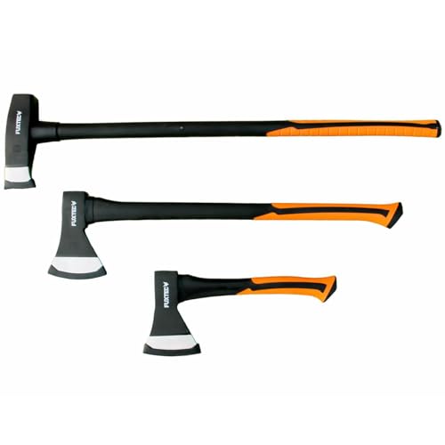 FUXTEC AXT Set, 3 teilig, Beil 600g, Axt 1.000g, Spaltaxt 3.000g - Werkzeugset aus hochwertigem Material für verschiedene Anwendungen