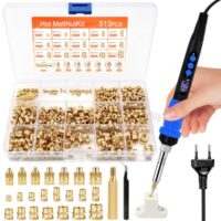 Gewindeeinsätze Lötspitzen Set für 3D Druck und Projektanforderungen, 515 Stk Gewindeeinsätze in verschiedenen Größen, 7 Lötspitzen und Adapter für 90W LED Temperatur Einstellbarer Lötkolben