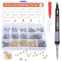 Gewindeeinsätze Lötspitzen Set, Preciva M3 Gewindeeinsatz Lötspitzen Set mit M3 Schrauben Muttern Sortiment Set. Das ultimative Gewindeeinsatz-Set für Heimwerker und Handwerker. Temperaturregelbarer Lötkolben, Adapter für Lötspitzen und M3-Gewindeeinsätze und -muttern.