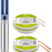Ein Goobay-Löt-Kolben-Satz mit Entlötpumpe und zwei 2mm-Düsen, ideal für Löt-Anwendungen.