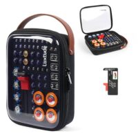 Batterie-Organizer mit Tester, transparentes Batteriegehäuse, harter Batteriebehälter, 61 Stück, Schwarz für AA, AAA, 9V, C-D-Batterien