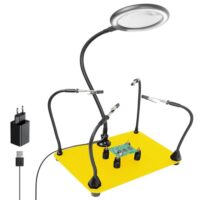 Magnetische Helfende Hand, lötende Dritte Hände mit 3X LED Lupenlampe und 4 PCB Säulen Leiterplattenhalter für elektronische Reparaturen