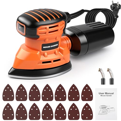Deltaschleifer 150W, Multischleifer mit Absaugung und 14 Stück Schleifpapier zum Holzschleifen und Entfernen von Rost und Farbe