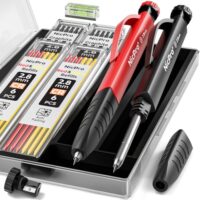 Vollständiges Zimmermannsbleistift-Set für Holzbearbeitung: 2 Zimmermannsbleistifte mit Etui, 24 Vielseitige Minen, Tieflochmarker Bleistift mit Eingebauter Spitzer für englische Bereiche