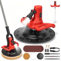 Putzglättmaschine mit 2 in 1 Funktion, Wandputzlösle und Betonmischer, 1680W Leistung, Teleskopstange, 6 Geschwindigkeiten, LED-Beleuchtung, Selbstklebendes Scheibendesign