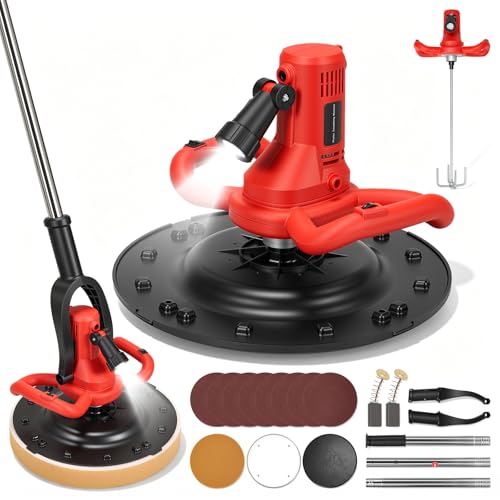 Putzglättmaschine mit 2 in 1 Funktion, Wandputzlösle und Betonmischer, 1680W Leistung, Teleskopstange, 6 Geschwindigkeiten, LED-Beleuchtung, Selbstklebendes Scheibendesign