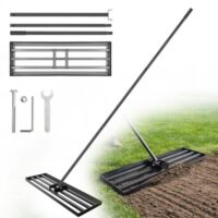 Rasenrechen mit 213cm verstellbarem Stiel, Hochbelastbarer Bodenrechen für Erde/Sand/Kompost, ideal für Garten & Hinterhof