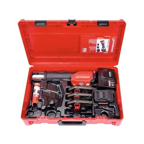 Werkzeugbox mit ROTHENBERGER ROMAX 4000 Set, Pressmaschine mit Akku und SV Pressbacken Kontur, ideal für den Einsatz in der Werkstatt oder im Heimwerkzeug