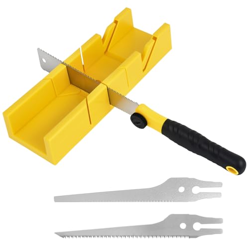 Gehrungslade mit Japansäge Set, 45°, 90° & 135° Schnittwinkel, 4-teiliges Handhabeset und Schneidlade mit 3 Sägeblättern für präzise Holzarbeit