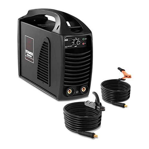 Professionelles Inverter Schweißgerät von Stamos Germany mit IGBT Technologie, Hot Start Funktion und variabler Elektrodenhalter für exzellente Schweißergebnisse bei schwierigen Baustoffen.