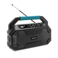 Baustellenradio mit Akku-Anbindung und spritzwassergeschützter Bauform für Innen- und Außenbereiche