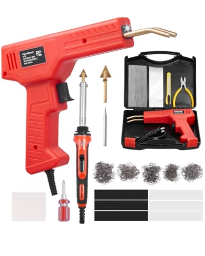 VEVOR Kunststoff-Schweißgerät, 100 W Schweißpistole + 60/100 W Lötkolben, Reparatur-Set mit Heißklammern und Schweißstäben für Auto-Stoßstangen, Kajaks, Elektronik, Spielzeug