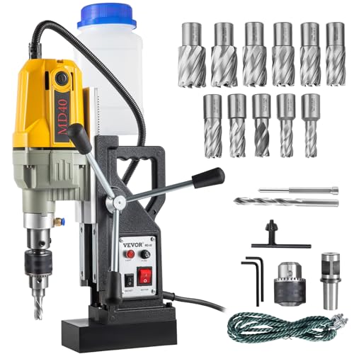 VEVOR 1100 W Magnetbohrmaschine, industrielle Bohrmaschine mit 12 Bohrer, max. Tiefe 55 mm, für Schiffs- und Brückenbau, Industrie, Stahlbau