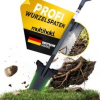 Gartenspaten mit Wurzeläge, 120 cm lang, ergonomischer Softtouch-Griff, extra breite Trittkante, Robuster Garten-Spaten aus hochwertigem 1050Mn Stahl