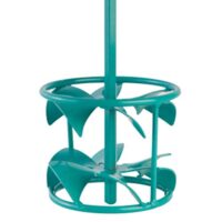 Hochwertiger Collomix-Varilla mezcla DLX 120 HF turquoise mit blauer Farbe und grünen Blättern auf einem Ständer.