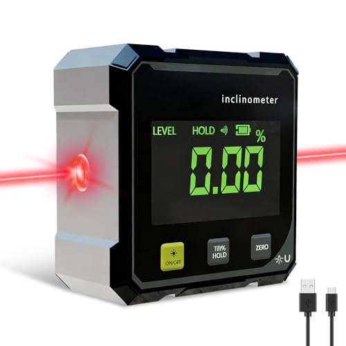 Digitaler Winkelmesser 4-Seitig Magnetisch mit LCD Display, Wasserdicht Laser Wasserwaage für Holzbearbeitung, Tischsäge, Hängend, Bau, Maschinen und DIY Arbeiten