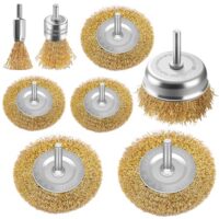8 Stück Drahtbürsten mit Messingbeschichtung für Bohrmaschin und Schleifer - 6,35 mm Schaft zum Reinigen von Rost, Flocken und Schleifmitteln