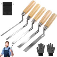 Fugenkellen Set aus 5 Stücken, verschiedene Breiten von 6 bis 15 mm, Kohlenstoffstahl, Maurerkelle mit Holzgriff für Fugenmörtel und Verputzen