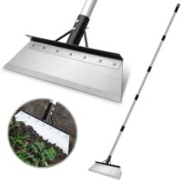 Gartenschaufel mit 200 cm verstellbarem 5-teiligen Griff & Handschuhen - robuste Edelstahlhacke für Gartenarbeit, Landschaftsbau und Bodenentfernung