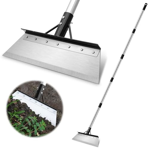 Gartenschaufel mit 200 cm verstellbarem 5-teiligen Griff & Handschuhen - robuste Edelstahlhacke für Gartenarbeit, Landschaftsbau und Bodenentfernung
