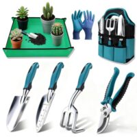 Gartenwerkzeug-Set mit 7 Teilen, Handschuhe und Tasche für Gartenarbeit