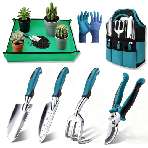 Gartenwerkzeug-Set mit 7 Teilen, Handschuhe und Tasche für Gartenarbeit