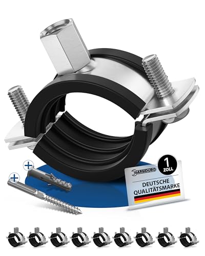 GARSIDURO Profi Rohrschellen - Set mit 10 Stück, 1 Zoll (32-36mm), verzinkter Stahl mit Gummieinlage für sicherere Rohrbefestigung und Rohrhalterung