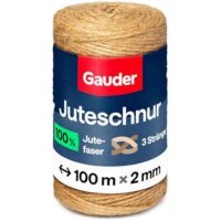 GAUDER Juteschnur Natur (100 m x 2 mm) - Jutegarn für Gartenarbeit - Juteband zum Basteln - Kordel & Juteseil als Paketschnur - Bastelschnur aus Jute für Dekoration & DIY