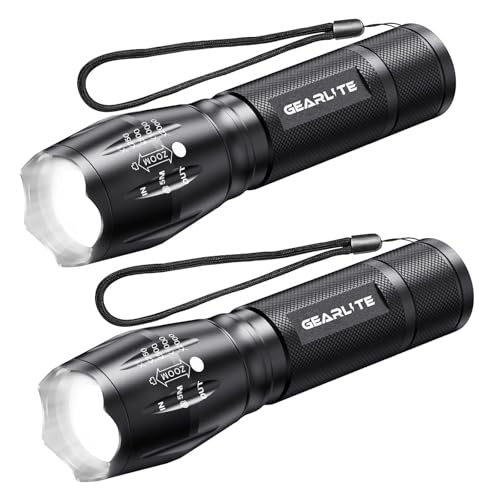 Zwei GEARLITE LED Taschenlampen, jede mit 5 Modi und IP65 Wasserdicht, ideal für Camping, Wandern und Outdoor-Aktivitäten