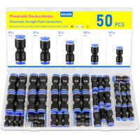 HOLMOL Pneumatik Steckverbinder 50 Stück, Luft Schlauch, Pneumatik Stecker Fitting, Schlauchverbinder Set mit Box für Automatisierungsanlagen und Industrie