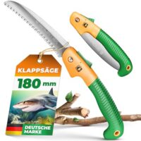 GRÜNTEK HAI 180mm Klappsäge, Astsäge, Handsäge, Holzsäge, Gartensäge und Outdoor Säge mit klappbarer Sägeblatt und stabilen Mechanismus für Gartenarbeiten und Outdoor-Aktivitäten