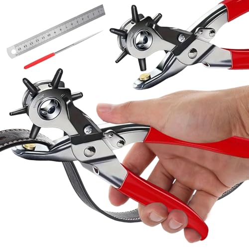 Lochzange für Leder, Gürtel Locher Rund, Leder-Lochzangen-Set, hochwertige Lochzange mit galvanisiertem Stahl und ergonomischem Design
