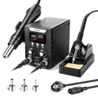 Lötstation, Heißluft Lötstation 2 in 1 Lötkolben Set, digitale Lötstation mit Doppel Display Höhenverstellung für Heißluftpistole, Lötkolben 180-500°C für Reparaturen und Modellbau