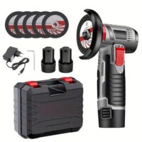 Mini Akku Winkelschleifer 12V - Ein kabelloses Werkzeug für Metall-, Holz- und Fliesenbearbeitung mit zwei Lithiumbatterien und fünf Nylon-Schneideklingen. Bürstenloser Motor mit hoher Geschwindigkeit von 19.500 U/min.