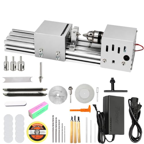 Mini Drehbank Metall 2000–8000 U/min mit 7 Geschwindigkeitsstufen, leistungsstarke elektrische Holzdrehmaschine für Anfänger und erfahrene Hobbyisten, variable Geschwindigkeitsstufen, langlebige Aluminiumlegierung, Dorn aus reinem Stahl